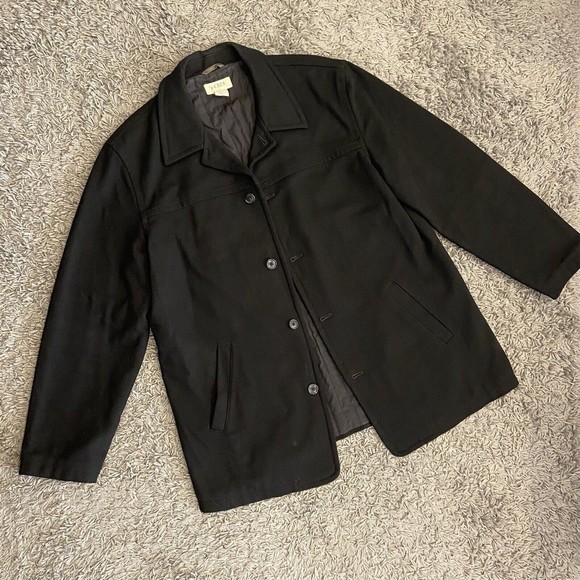J.Crew Men’s Black Wool Pea Coat Quilted Lining Thinsulate Olefin Fill Sz L Tall